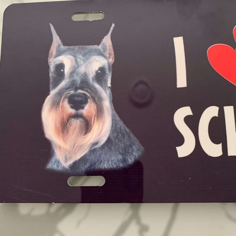 License Plate Size for Mounting on Car.  “I ❤️ My Schnauzer”.  Hard Plastic. - Picture 6 of 7